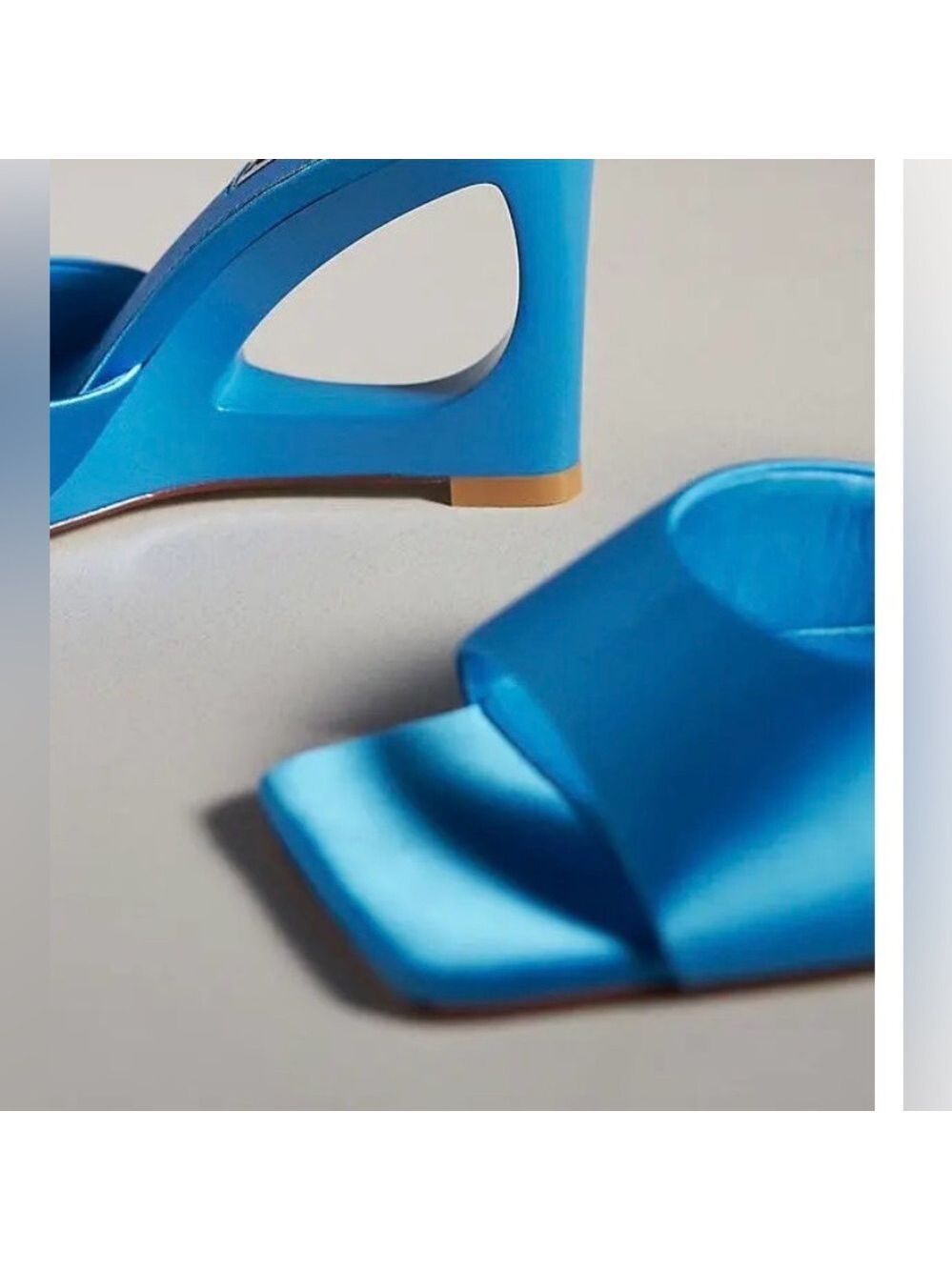 CAVERLEY Ozi Sculpted Wedge Heels - Blue Leather& Satin heeled mules Sz39 NEW - Picture 5 of 10
